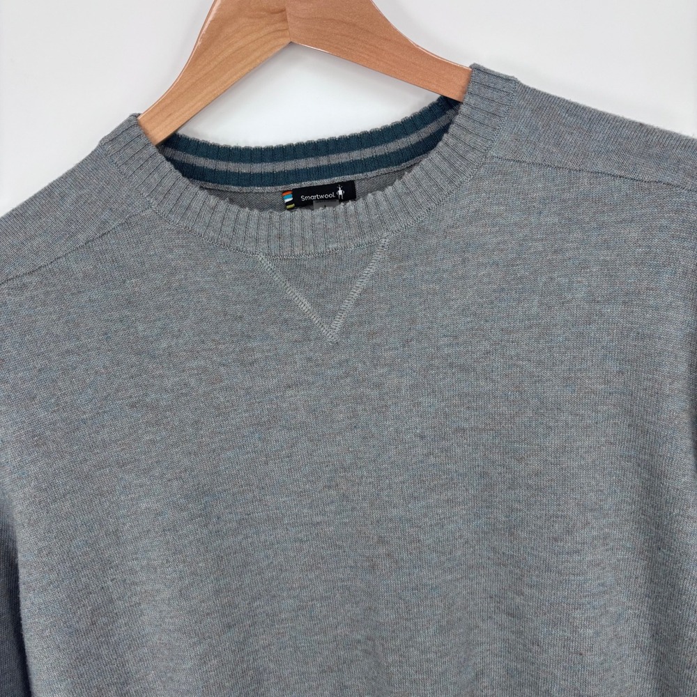 Smartwool Sparwood Crewneck Sweater Mens L Gray Merino Wool Blend SW016426